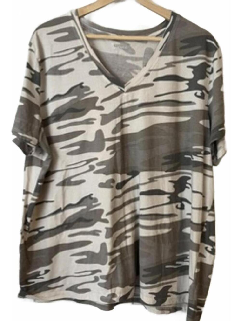 Natural Reflections Camo V Neck T Shirt Plus Size Women 1X Casual